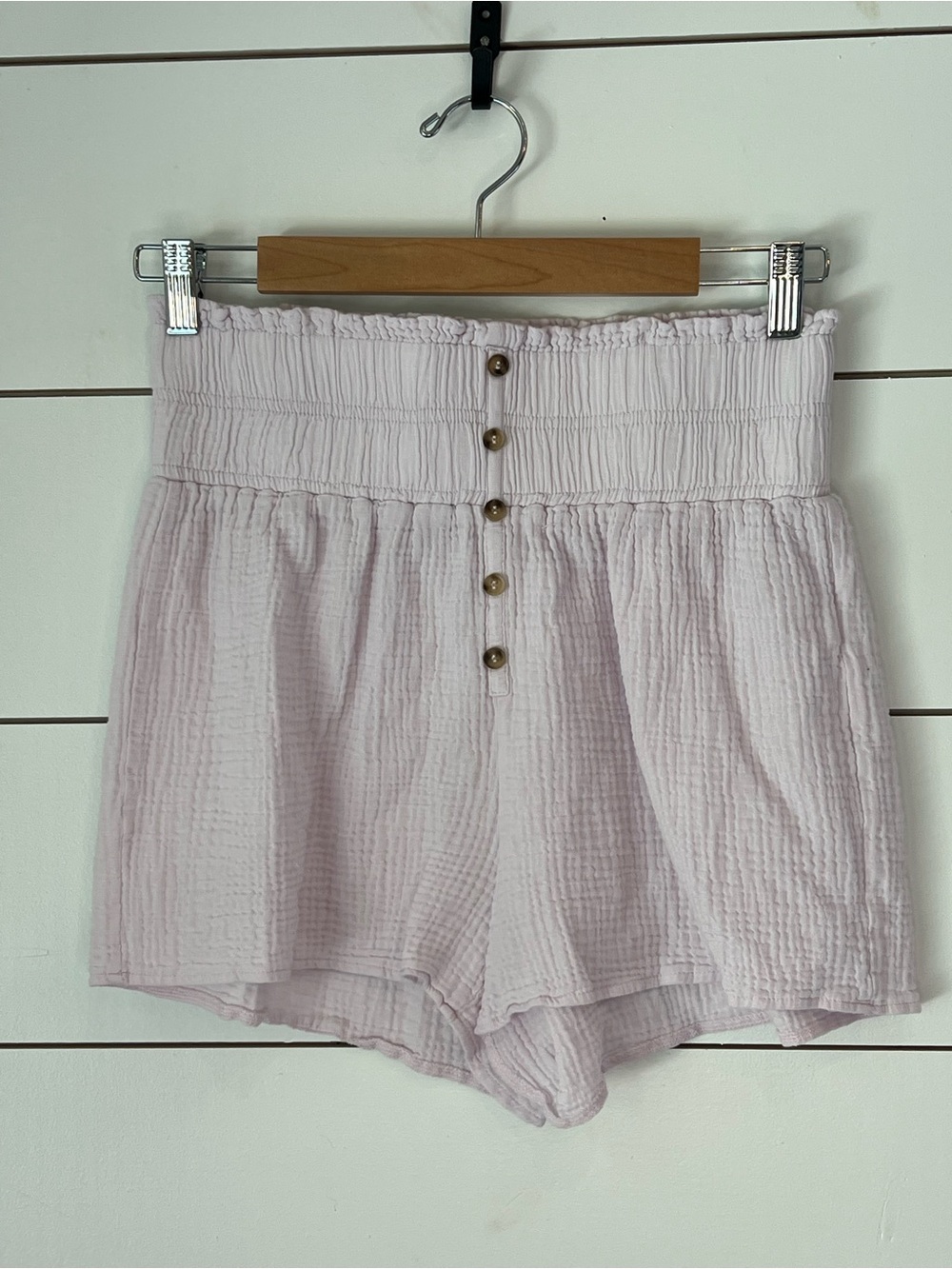 Simply Southern Light Lavender High-Waist Smocked Button Shorts 100% cotton